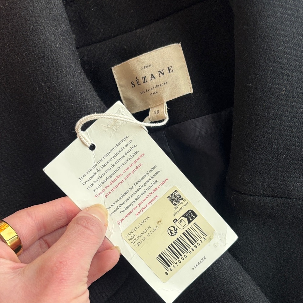 SOLD NWT Sézane Sacha Coat in Black Size 38/6 - Picture 5 of 7